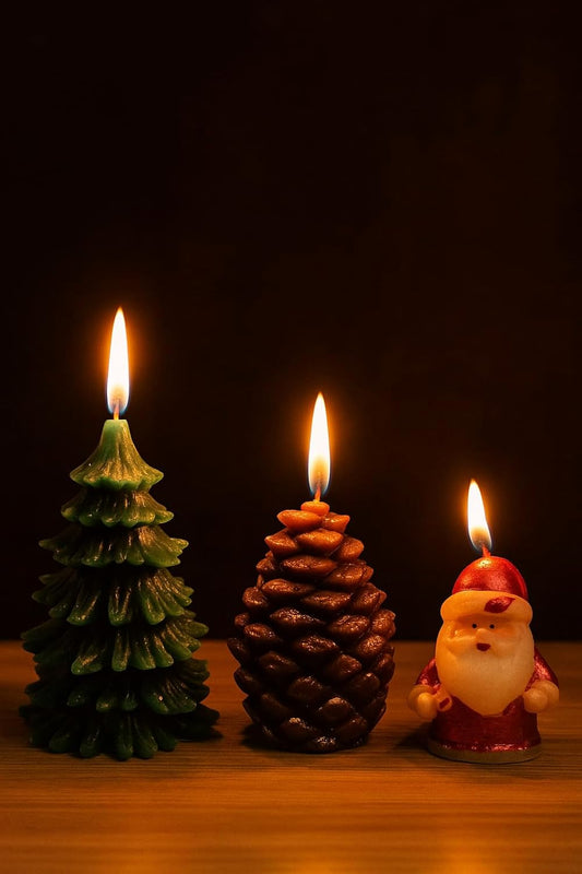Coverzone 3'lü Set Noel Temalı Dekoratif Mum Seti – Loş Işık ve Sıcak Atmosfer Yaratan Şık Masa Dekoru, Yılbaşı Hediyesi