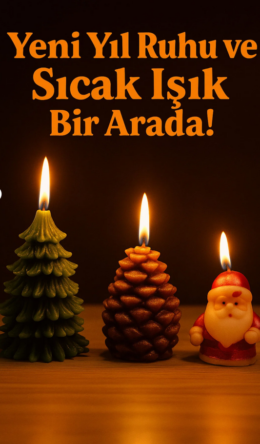 Coverzone 3'lü Set Noel Temalı Dekoratif Mum Seti –  Loş Işık ve Sıcak Atmosfer Yaratan Şık Masa Dekoru, Yılbaşı Hediyesi
